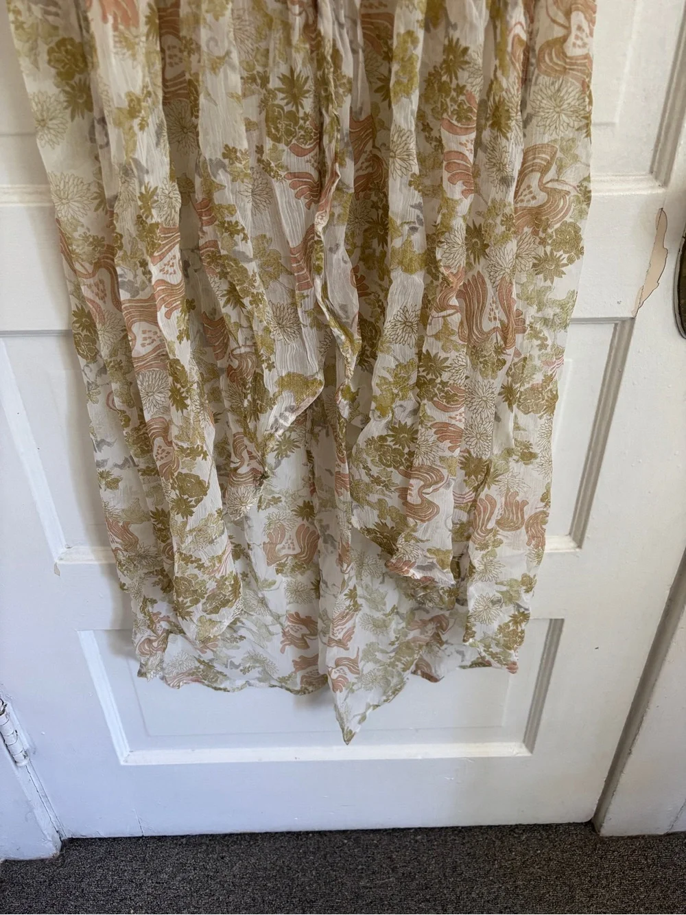 Free People Floral Smocked Flowy Layer in Cream, Olive & Blush